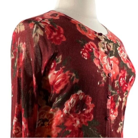 LOFT Cardigan Sweater Button Up Long Sleeve Burgundy Pink Floral Women’s Size XL - Picture 6 of 10